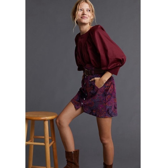 Anthropologie Pilcro Size 4 Corduroy Button Front Mini Skirt Floral Purple NWT - Picture 4 of 14